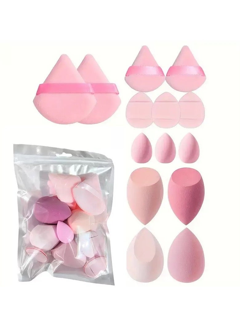 Makeup Sponge & Triangle Puff Set Pink for Mini Detailed Application Foundation Concealer Soft Pearl Cotton Sponge Pack of 14 - Image 1