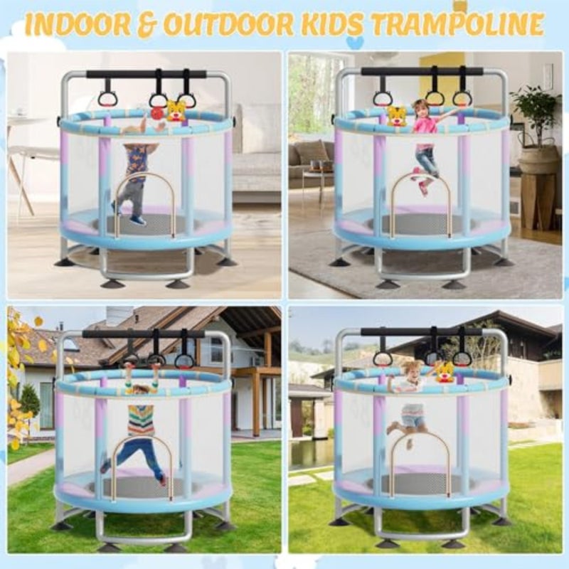 Indoor Outdoor Trampoline for,Toddler Trampoline with Safety Enclosure Net, Mini Baby Trampoline with Basketball Hoop/Swing/Sandbag, 's Bungee Jumping Trampolines - Image 2