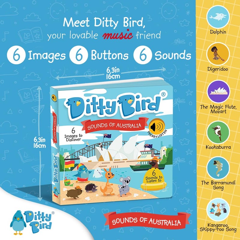 Ditty Bird Musical Toddler Books | Fun Sensory Songs of Australia | Sing Along Books for Toddlers 1-3 | Interactive Talking Book | Sturdy Baby Sound Books | Australian Nursery Rhyme Toys with Koala - Image 2