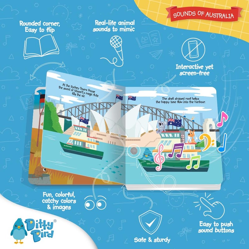 Ditty Bird Musical Toddler Books | Fun Sensory Songs of Australia | Sing Along Books for Toddlers 1-3 | Interactive Talking Book | Sturdy Baby Sound Books | Australian Nursery Rhyme Toys with Koala - Image 3