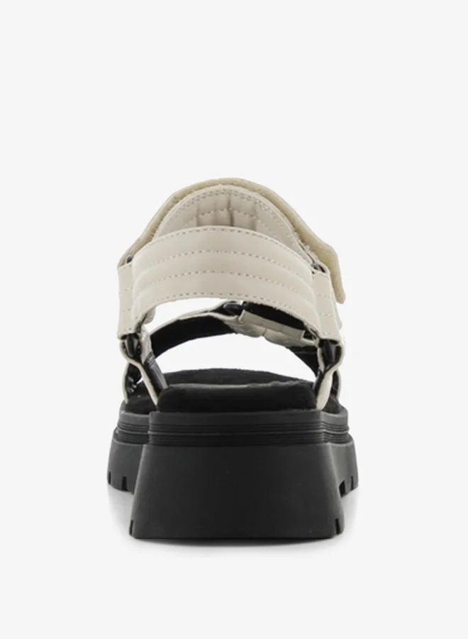 SJ Women's Textured Open Toe Sandals with Hook and Loop Closure