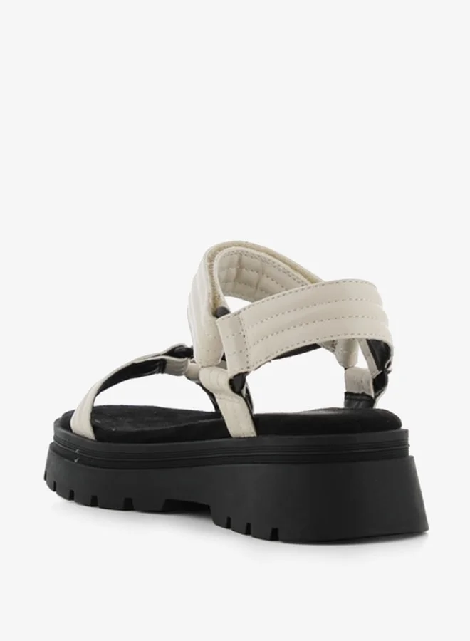 SJ Women's Textured Open Toe Sandals with Hook and Loop Closure