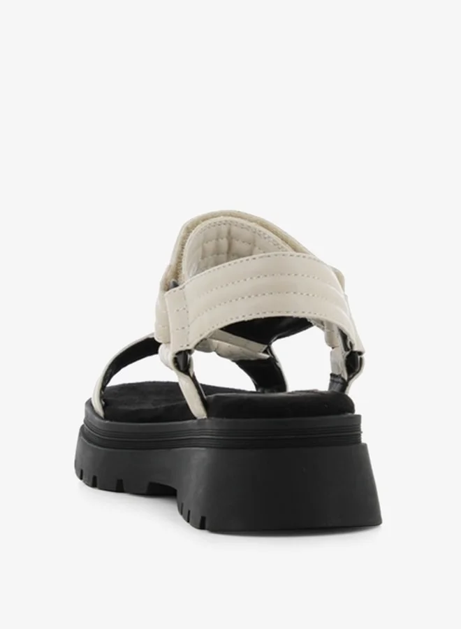 SJ Women's Textured Open Toe Sandals with Hook and Loop Closure
