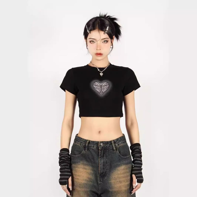 American Chic Sweet Spicy Style Shoulder Short Short-Sleeved T-Shirt Women'S Summer Niche Design Sense Spice Girl Sleeve Top Ins - Image 2