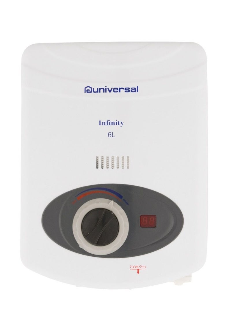Universal Infinity Gas Water Heater 6 Liter Without Charger - White