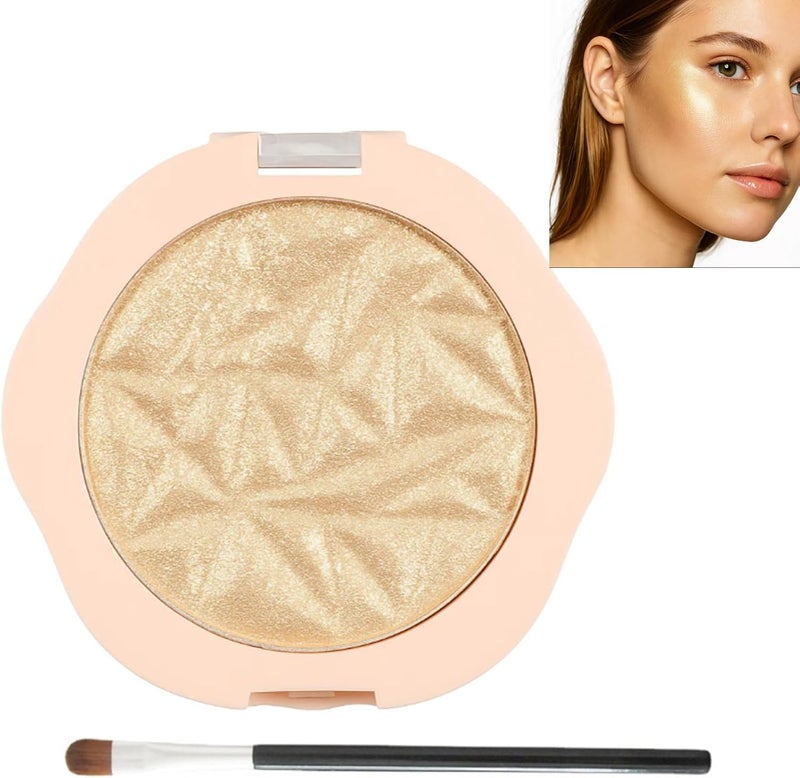 Golden Highlighter Makeup Round Brush Contour Palette Makeup Powder with Shimmer Finish Smooth Powder for Natural Glow Cool Toned Contour Kit with Golden Pigment Glitter Gold Highlight Brush