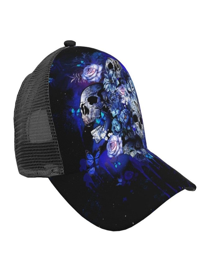 Majoug Blue Flower Sugar Skull Unisex Baseball Cap Adjustable Dad Hat Trucker Hat Outdoor Cap Sun Hats for Men Women - Image 1