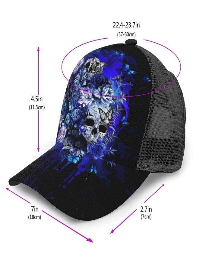 Majoug Blue Flower Sugar Skull Unisex Baseball Cap Adjustable Dad Hat Trucker Hat Outdoor Cap Sun Hats for Men Women - Image 2