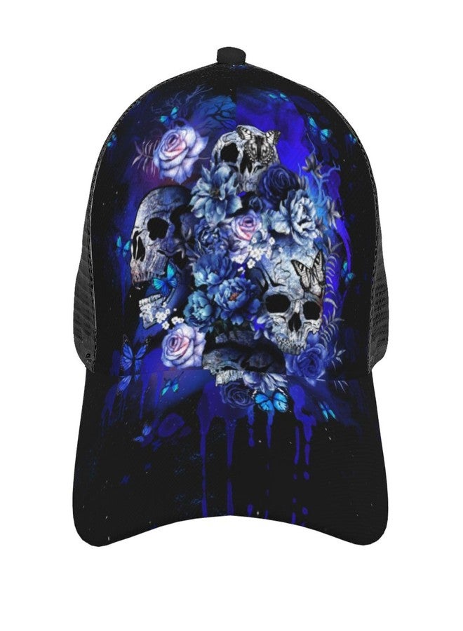 Majoug Blue Flower Sugar Skull Unisex Baseball Cap Adjustable Dad Hat Trucker Hat Outdoor Cap Sun Hats for Men Women - Image 3