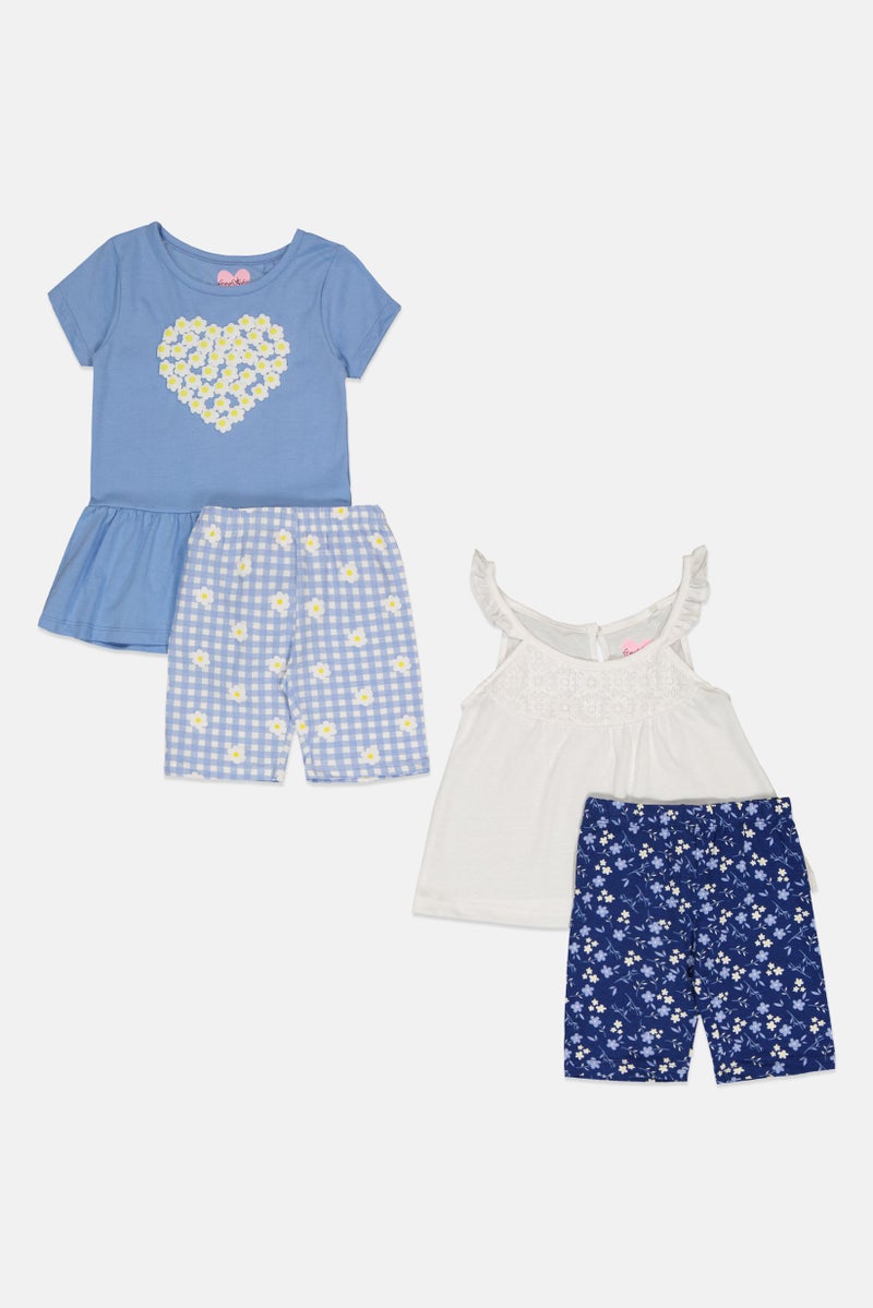 Freestyle فستان مطبوع بأربعة قطع للبنات الصغيرات، قميص بدون أكمام وشورتات، متعدد الألوان - Image 4