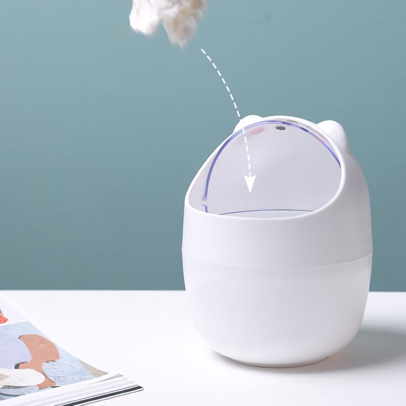 Mini Desktop Trash Can Cute Appearance Large Opening Desk Plastic Garbage Can Detachable Waste Basket with Lid White - Image 4