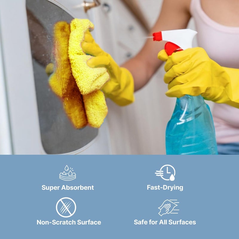 delka Microfibre Cleaning Cloths - Multi-Purpose, Ultra Soft & Lint-Free, 12 Pack (Yellow) - Image 5