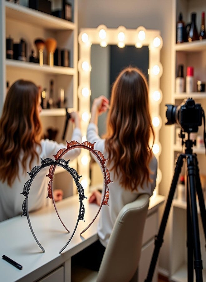 Jowxsx 2Pcs Black and Brown Double Bangs Hairstyle Hairpin Headband With 8 Small Clips Women Double Layer Twist Plait Hair Tools Clip Toothed Hairs Bands Braid Tool Hair Accessories,Women's Fashion Headbands - Image 3