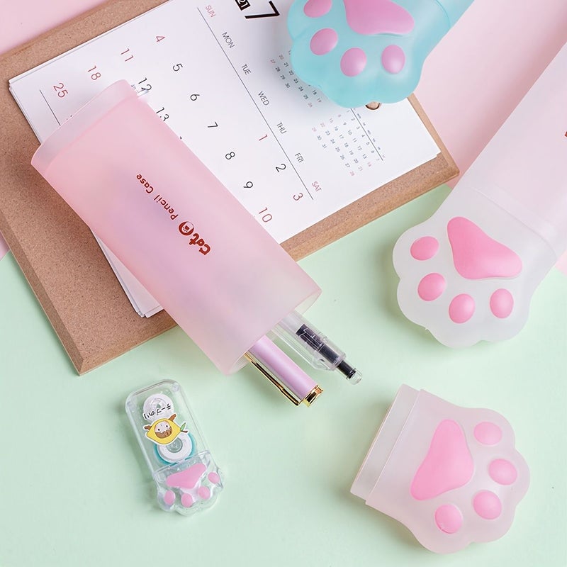 Large Capacity Blue Cat Claw Pencil Case PP Plastic Pen Holder Stand Storage Bag - Image 3