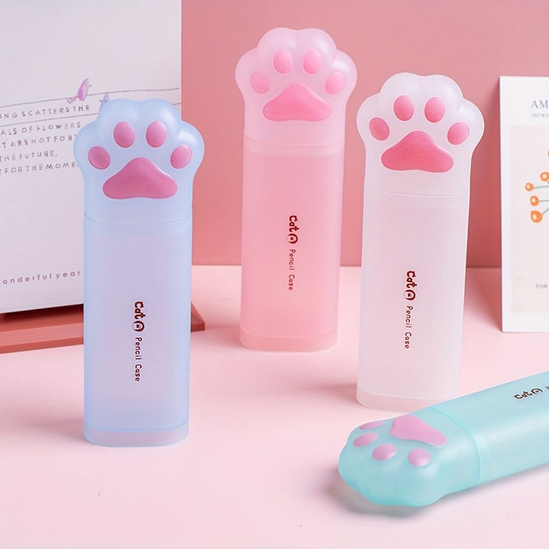 Large Capacity Blue Cat Claw Pencil Case PP Plastic Pen Holder Stand Storage Bag - Image 1