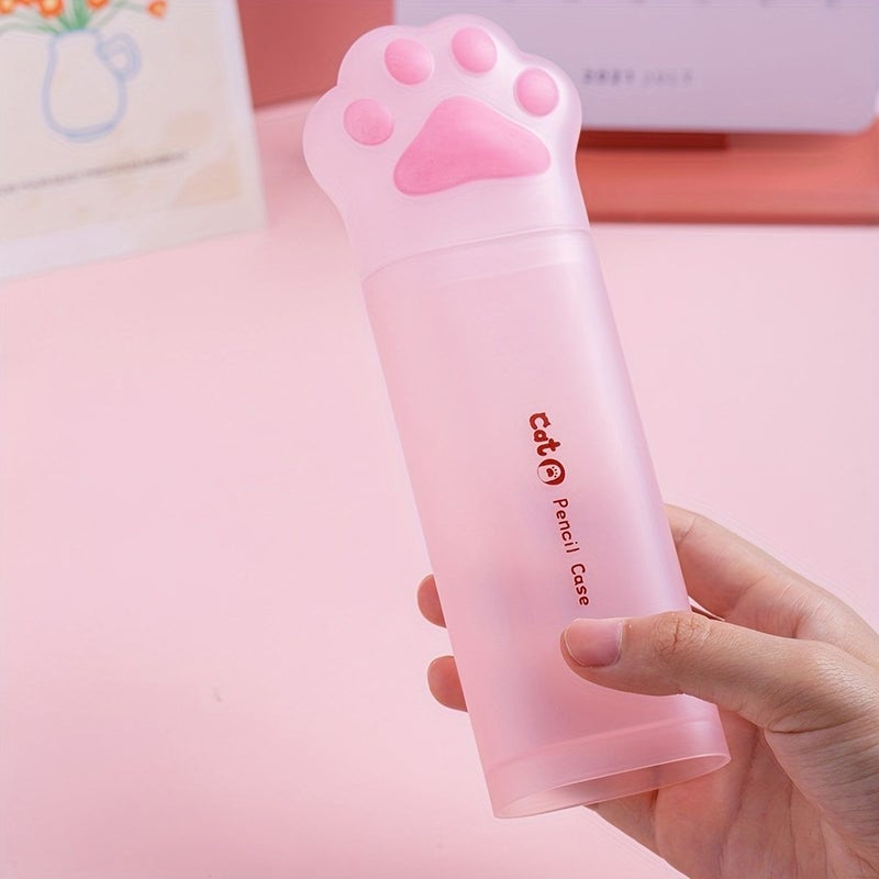 Large Capacity Blue Cat Claw Pencil Case PP Plastic Pen Holder Stand Storage Bag - Image 4