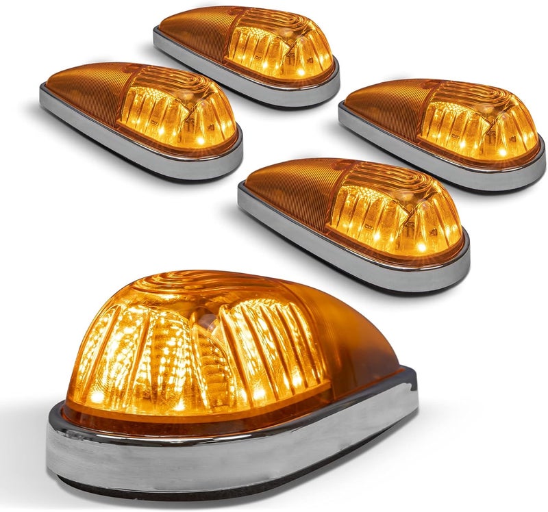 ONLINE LED STORE Amber Teardrop Cab Marker Lights Kit - Chrome Base - DOT Compliant - Universal Fit for Trucks, RVs, and Vans - Image 1