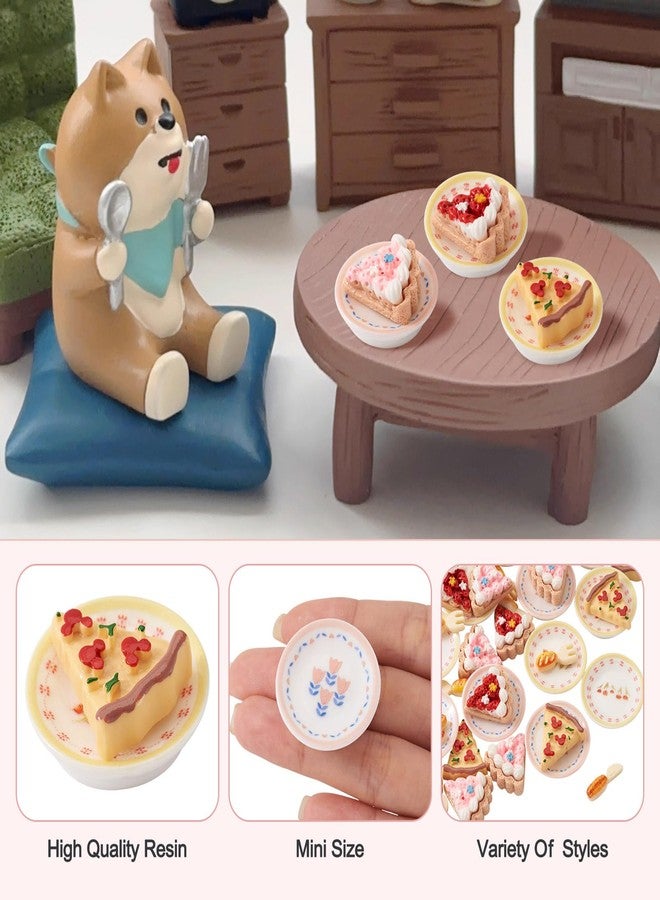 Craftdady 42Pcs Mini Resin Food Ornaments Cute Cake Pizza Round Plate with Floral Miniature Tableware Kitchen Ornament Display Accessories for Desktop Decorations Crafts Micro Landscape - Image 2