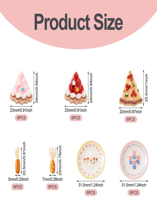 Craftdady 42Pcs Mini Resin Food Ornaments Cute Cake Pizza Round Plate with Floral Miniature Tableware Kitchen Ornament Display Accessories for Desktop Decorations Crafts Micro Landscape - Image 3