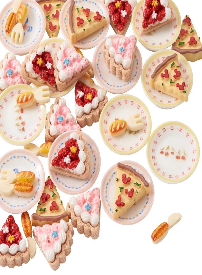 Craftdady 42Pcs Mini Resin Food Ornaments Cute Cake Pizza Round Plate with Floral Miniature Tableware Kitchen Ornament Display Accessories for Desktop Decorations Crafts Micro Landscape - Image 1