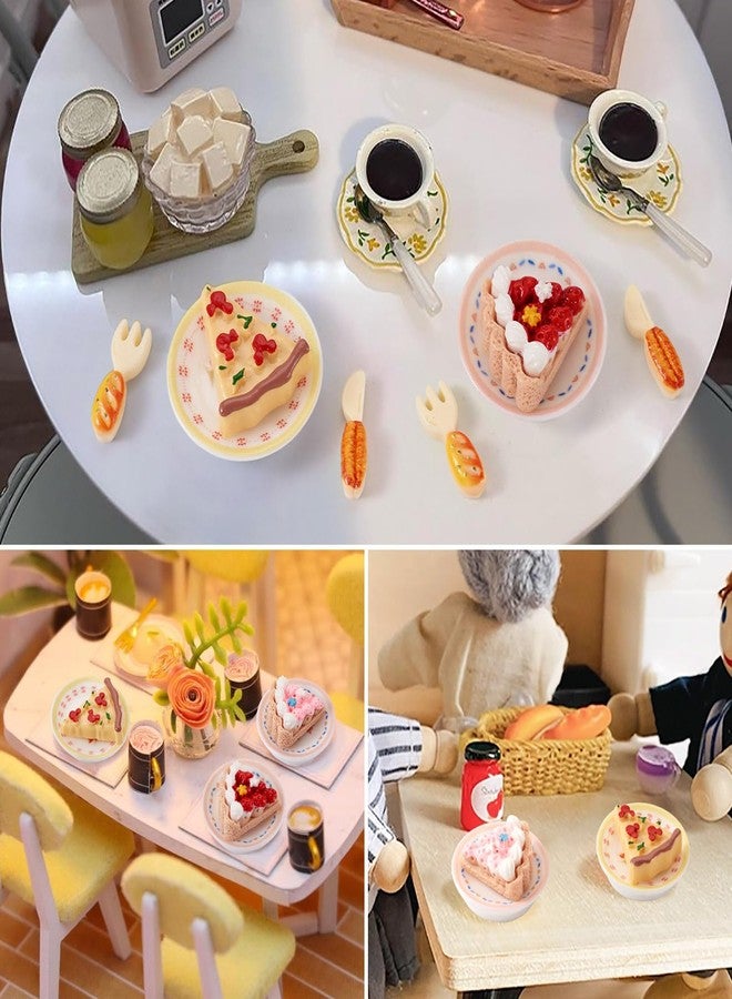 Craftdady 42Pcs Mini Resin Food Ornaments Cute Cake Pizza Round Plate with Floral Miniature Tableware Kitchen Ornament Display Accessories for Desktop Decorations Crafts Micro Landscape - Image 5