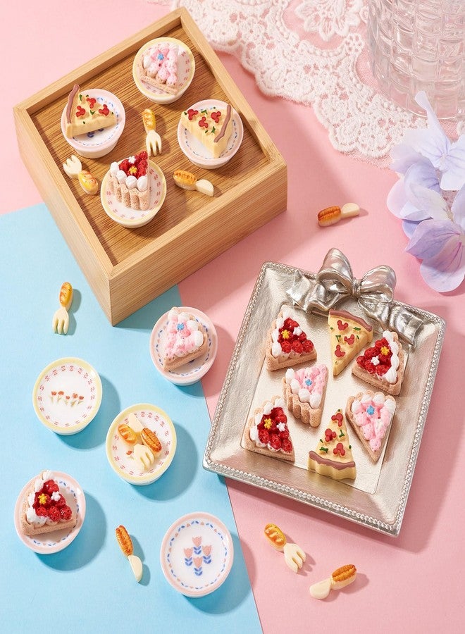 Craftdady 42Pcs Mini Resin Food Ornaments Cute Cake Pizza Round Plate with Floral Miniature Tableware Kitchen Ornament Display Accessories for Desktop Decorations Crafts Micro Landscape - Image 4