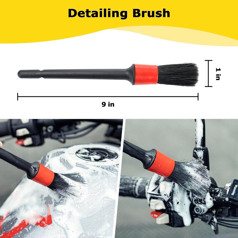 focopot Motorcycle Cleaning Kit 6 Pack with Easy Reach Brush,Tire Brush,Wool Wash Mitt,Chain Brush,Detailing Brush and Microfiber Towel for Cleaning Motorcycle Mudguard,Rims,Exhaust,Frame - Image 5