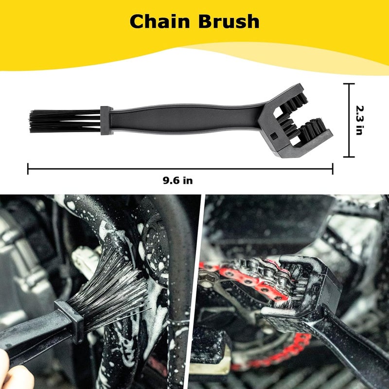 focopot Motorcycle Cleaning Kit 6 Pack with Easy Reach Brush,Tire Brush,Wool Wash Mitt,Chain Brush,Detailing Brush and Microfiber Towel for Cleaning Motorcycle Mudguard,Rims,Exhaust,Frame - Image 4