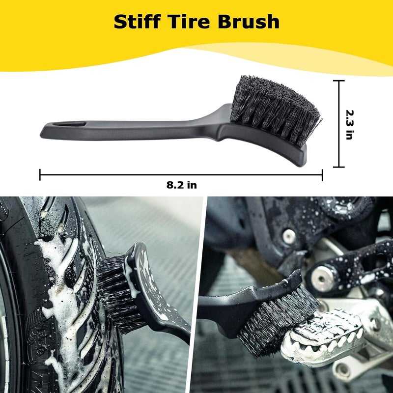 focopot Motorcycle Cleaning Kit 6 Pack with Easy Reach Brush,Tire Brush,Wool Wash Mitt,Chain Brush,Detailing Brush and Microfiber Towel for Cleaning Motorcycle Mudguard,Rims,Exhaust,Frame - Image 3