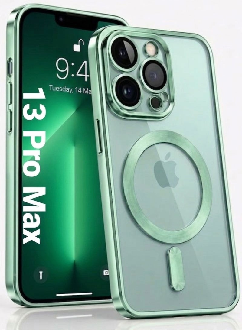MagSafe Magnetic Clear Case for Apple iPhone 13 Pro Max 6.7 inch – Slim Shockproof Protective Cover  Lens Protection - Light Green - Image 1