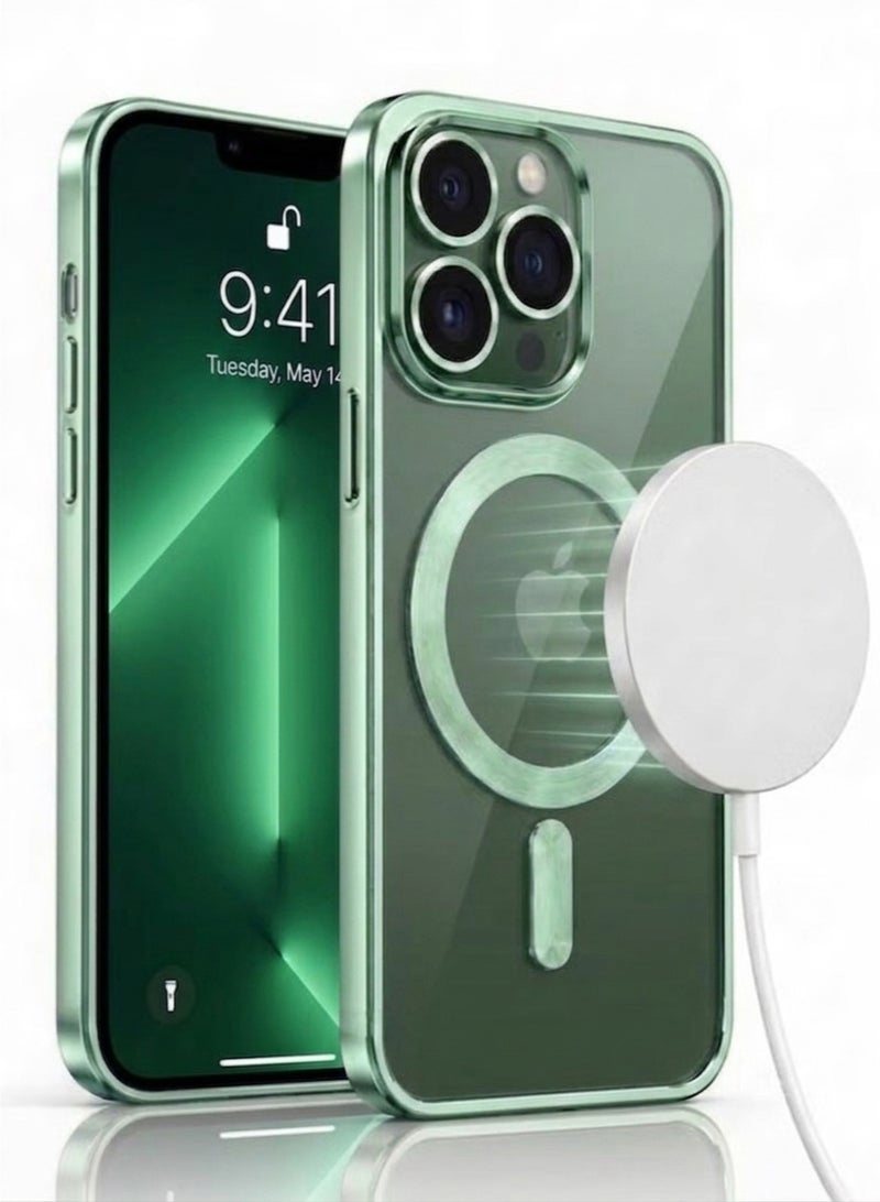 MagSafe Magnetic Clear Case for Apple iPhone 13 Pro Max 6.7 inch – Slim Shockproof Protective Cover  Lens Protection - Light Green - Image 2