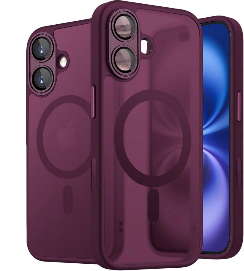 Elzzi حافظة مغناطيسية لجهاز آيفون 16 بلس، مطورة [حماية كاملة للكاميرا] [متوافقة مع ماغسيف] [غير لامعة شفافة] حافظة هاتف مضادة للصدمات للرجال والنساء - أحمر نبيذ - Image 1