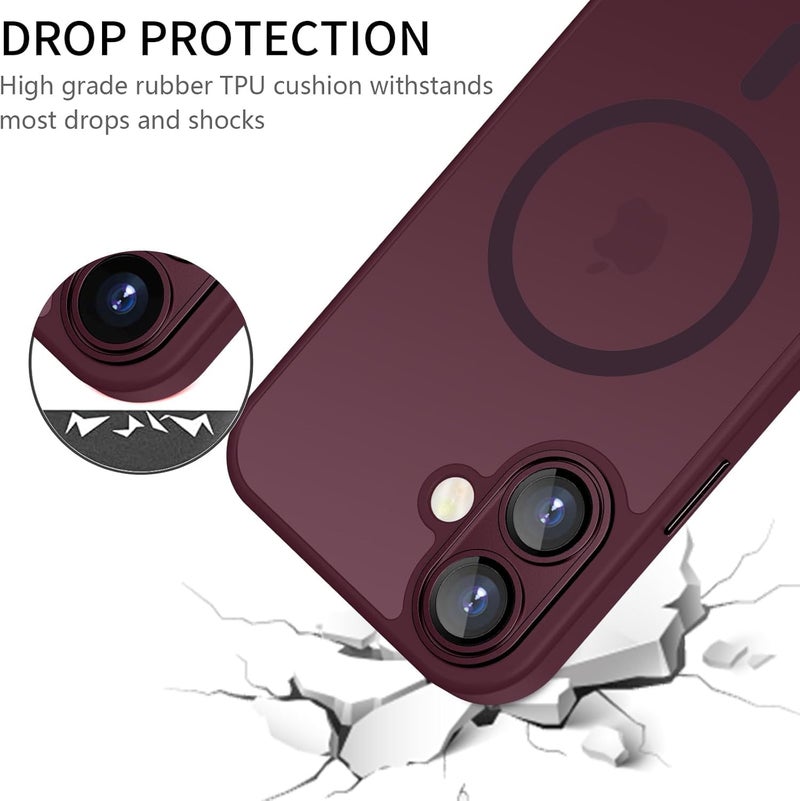 Elzzi حافظة مغناطيسية لجهاز آيفون 16 بلس، مطورة [حماية كاملة للكاميرا] [متوافقة مع ماغسيف] [غير لامعة شفافة] حافظة هاتف مضادة للصدمات للرجال والنساء - أحمر نبيذ - Image 5