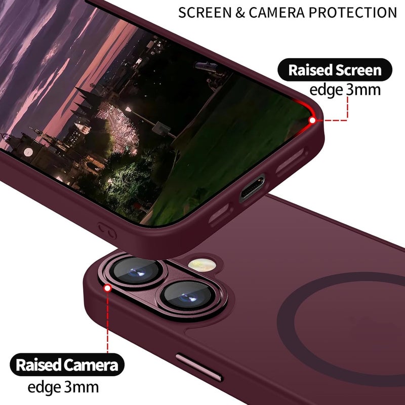 Elzzi حافظة مغناطيسية لجهاز آيفون 16 بلس، مطورة [حماية كاملة للكاميرا] [متوافقة مع ماغسيف] [غير لامعة شفافة] حافظة هاتف مضادة للصدمات للرجال والنساء - أحمر نبيذ - Image 2