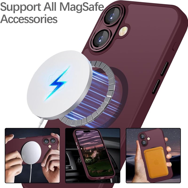 Elzzi حافظة مغناطيسية لجهاز آيفون 16 بلس، مطورة [حماية كاملة للكاميرا] [متوافقة مع ماغسيف] [غير لامعة شفافة] حافظة هاتف مضادة للصدمات للرجال والنساء - أحمر نبيذ - Image 4