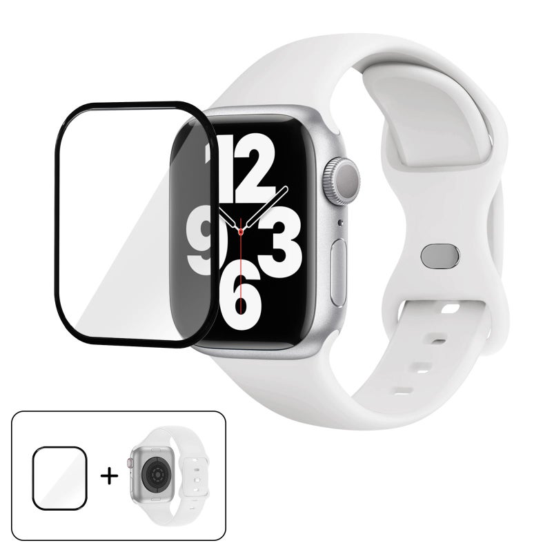 erorex For Apple Watch Series 10 46Mm Butterfly Buckle Silicone Watch Band With 3D Curved Film(White) - Image 1