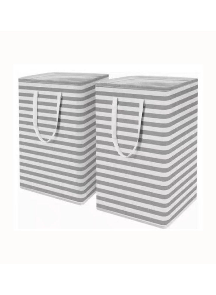 2 Pack Large Laundry Basket,Waterproof Freestanding Laundry Hamper,Collapsible Clothes Basket with Easy Carry Handles in Laundry Room Bathroom Bedroom Dorm,Grey,75L - Image 1