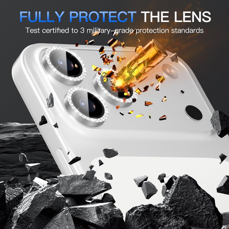 Suoman for iPhone 17 Pro/Pro Max Camera Lens Protector, [Diamond] 9H Tempered Glass Ultra Anti-Scratch Glitter Independent Lens Protector -Silver - Image 4