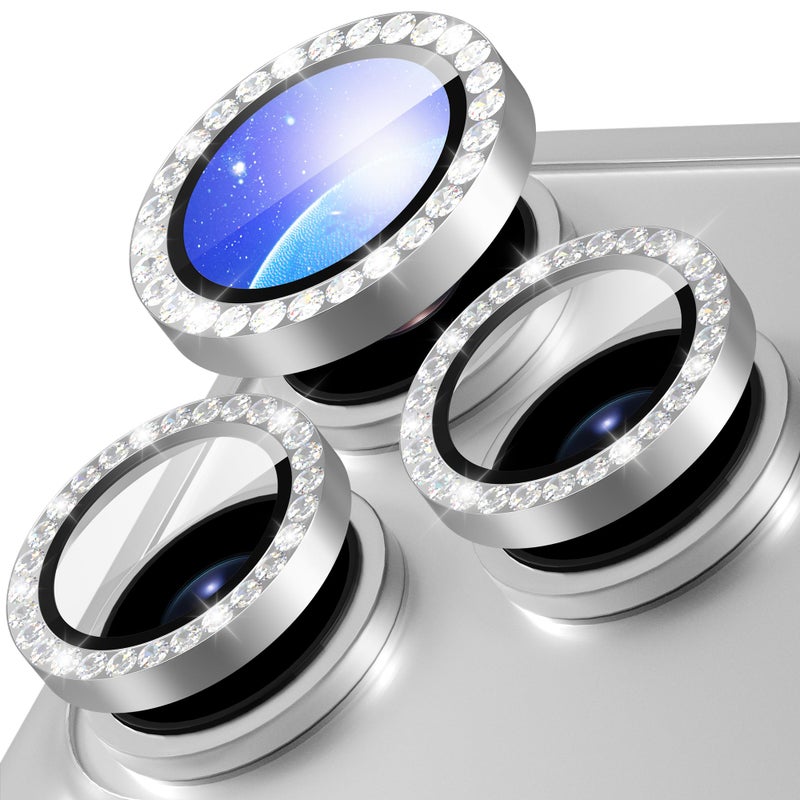 Suoman for iPhone 17 Pro/Pro Max Camera Lens Protector, [Diamond] 9H Tempered Glass Ultra Anti-Scratch Glitter Independent Lens Protector -Silver - Image 1