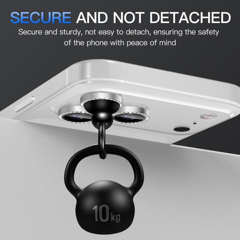 Suoman for iPhone 17 Pro/Pro Max Camera Lens Protector, [Diamond] 9H Tempered Glass Ultra Anti-Scratch Glitter Independent Lens Protector -Silver - Image 5