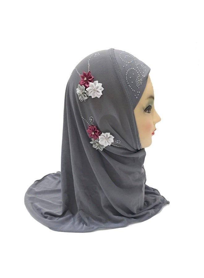 NIBEMINENT Little Girls Lovely Muslim Hijab with Flower Design, Soft One Piece Headscarf Anti-UV Islamic Turban Hijab for 2-6 Yrs - Image 1