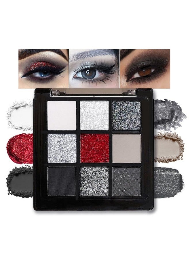 CAKAILA Smokey Black Red Eyeshadow Palette,9 Colors Dark Shimmer Matte Metallic Makeup Pallet,Pigmented Make Up Kit for Halloween Parties Christmas Joker Vampire Clown,Long Lasting Waterproof - Image 1