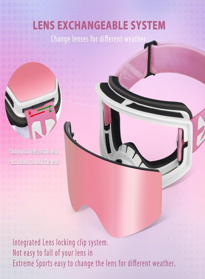 EXP VISION Ski/Snowboard Goggles Parent-child Snow Goggles Over Glasses for Men, Women Youth Kids (Adult Ski Goggles-Cherry Pink) - Image 3