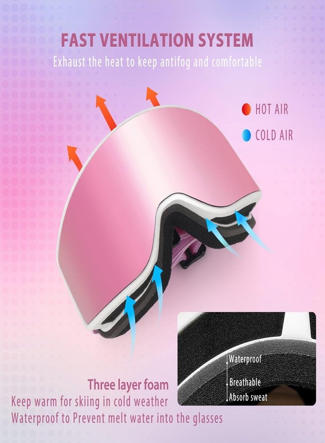 EXP VISION Ski/Snowboard Goggles Parent-child Snow Goggles Over Glasses for Men, Women Youth Kids (Adult Ski Goggles-Cherry Pink) - Image 4
