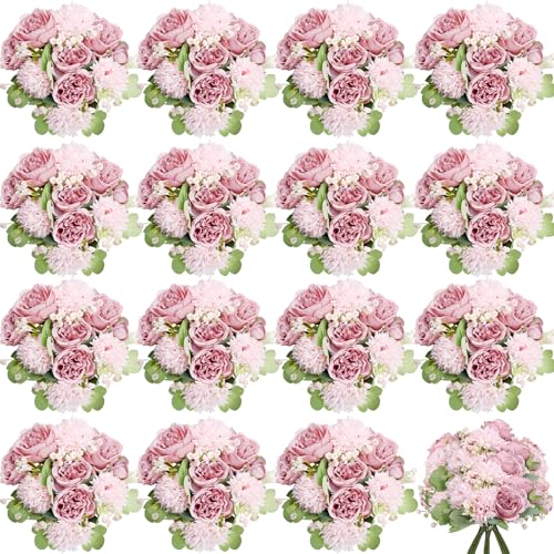 Scawim 16 Bundles Artificial Flowers Peonies Bulk, Silk Fake Flower with Stems for DIY Bouquet Faux Peony Floral Arrangements for Vase Centerpiece Home Wedding Party Centerpiece(Pink) - Image 1