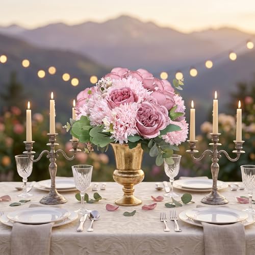 Scawim 16 Bundles Artificial Flowers Peonies Bulk, Silk Fake Flower with Stems for DIY Bouquet Faux Peony Floral Arrangements for Vase Centerpiece Home Wedding Party Centerpiece(Pink) - Image 5