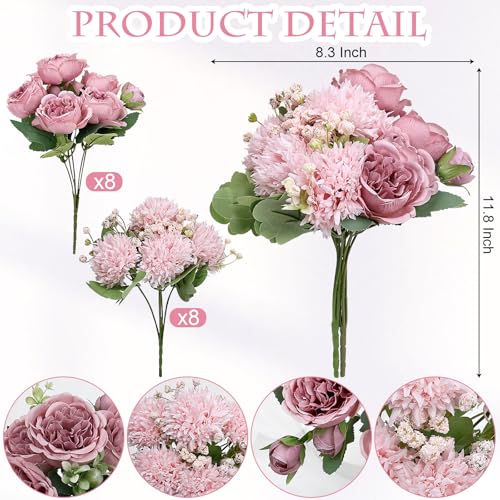 Scawim 16 Bundles Artificial Flowers Peonies Bulk, Silk Fake Flower with Stems for DIY Bouquet Faux Peony Floral Arrangements for Vase Centerpiece Home Wedding Party Centerpiece(Pink) - Image 2