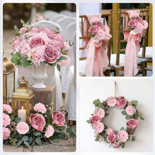 Scawim 16 Bundles Artificial Flowers Peonies Bulk, Silk Fake Flower with Stems for DIY Bouquet Faux Peony Floral Arrangements for Vase Centerpiece Home Wedding Party Centerpiece(Pink) - Image 4