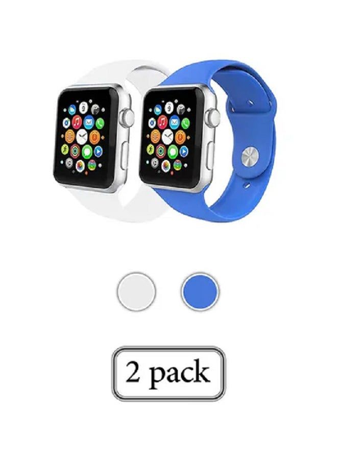 vesus 2-Piece Silicone Replacement Band Set For Apple Watch 42/44/45mm Blue / White
