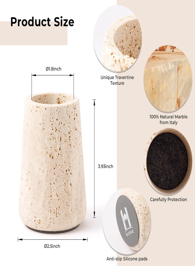 WORHE Travertine Match Holder with Striker & Extra Striker Pad - 2.9" x 3.9" Decorative Matchstick Organizer for Fireplace, Candles, Parlor Large Match Jar for Home Decor Gift, Matches Not Included - Image 3